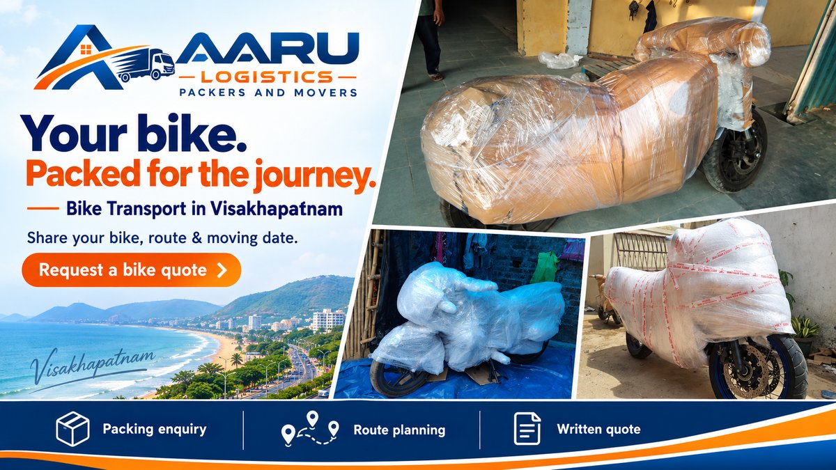 Motorcycles and scooters wrapped in protective packing, ready for bike transport by Aaru Logistics in Visakhapatnam